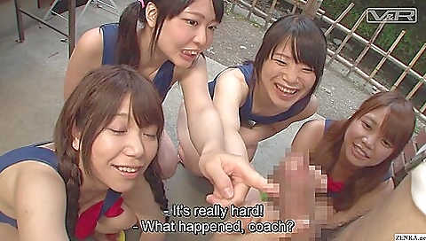 Japanese schoolgirls 18+ in swimsuits CFNM handjob harem
